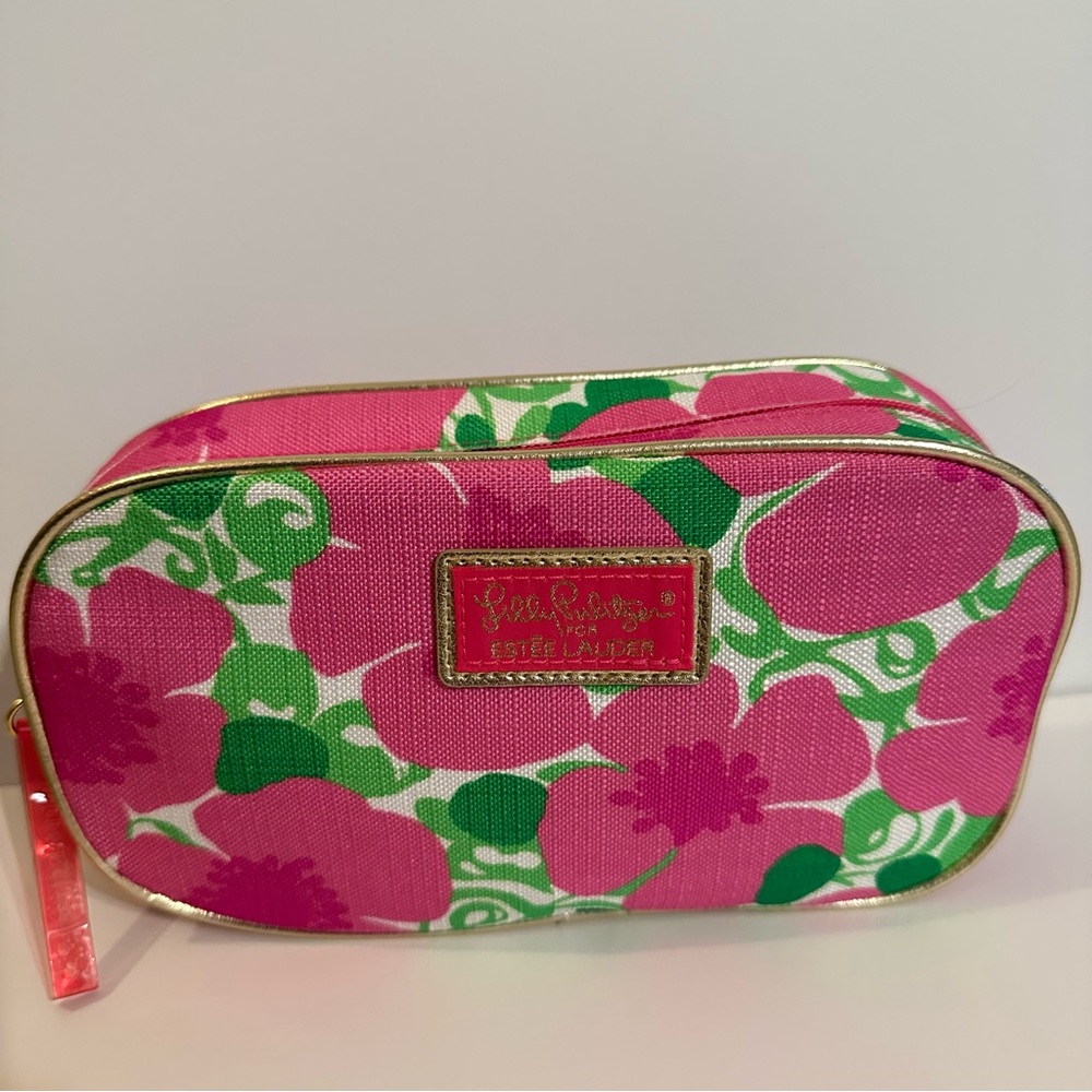 ❌SOLD❌Lilly Pulitzer For Estée Lauder Pink Floral Make Up Bag-Travel Case NEW - Picture 2 of 11